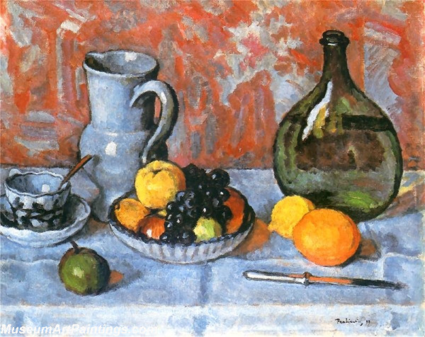 Still life with fruit and a knife