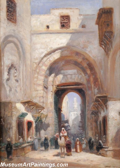 Street Scenery Paintings Bazaar Gate in Cairo