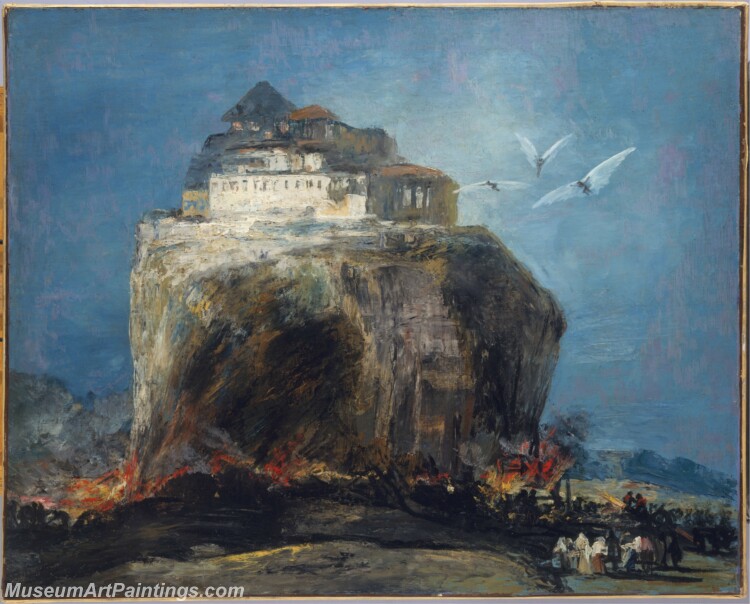 Style of Goya A City on a Rock Painting