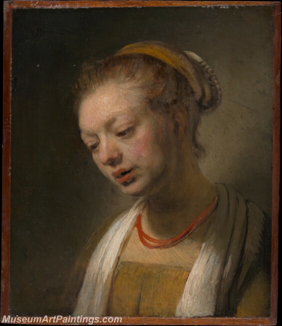 Style of Rembrandt Young Woman with a Red Necklace Painting