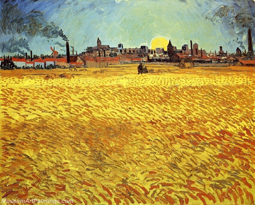 Summer Evening Wheatfield with Setting Sun Painting