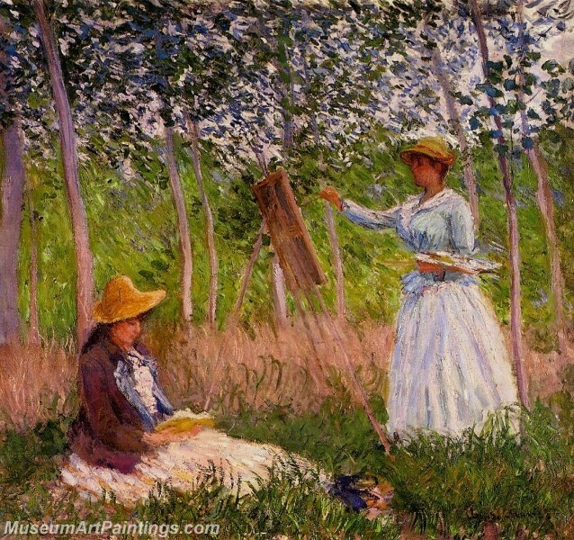 Suzanne Reading and Blanche Painting by the Marsh at Giverny Painting