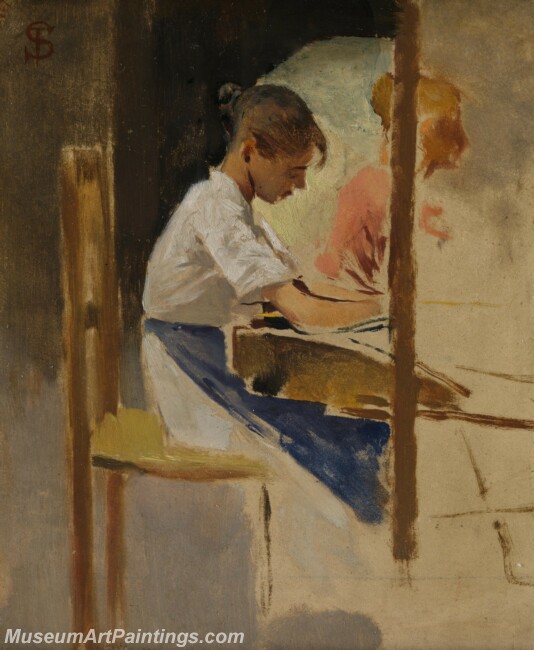 Telemaco Signorini Sketch for Straw Weavers at Settignano Painting