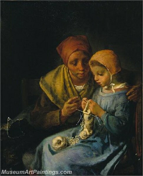 The Knitting Lesson Painting