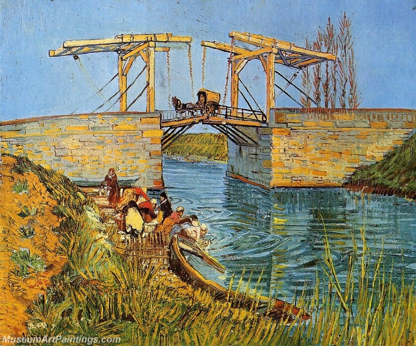 The Langlois Bridge at Arles with Women Washing Painting
