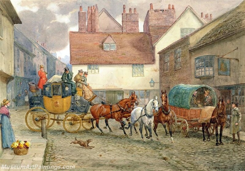 The London to York Stagecoach on a Cobbled Street Painting