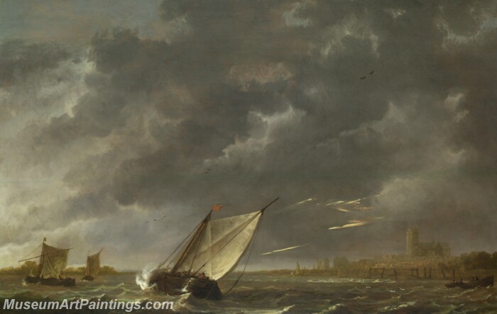 The Maas at Dordrecht in a Storm Painting