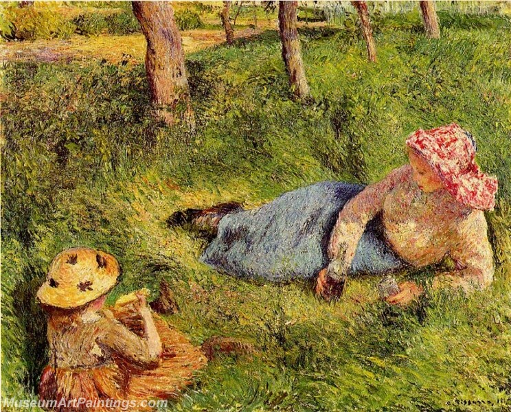 The Snack Child and Young peasant at Rest Painting