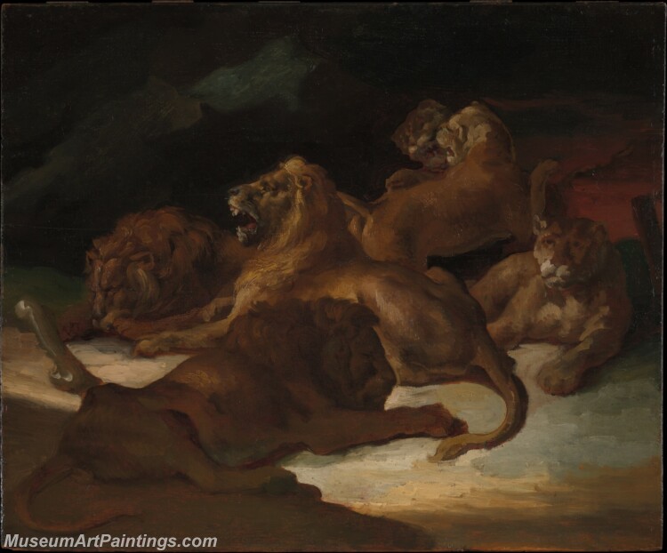 Theodore Gericault Lions in a Mountainous Landscape Painting