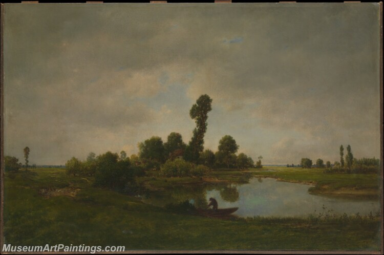 Theodore Rousseau A River Landscape Painting