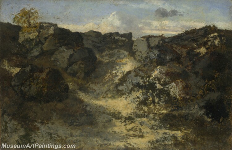 Theodore Rousseau A Rocky Landscape Painting