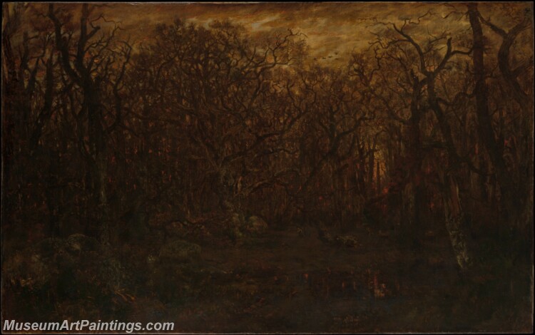 Theodore Rousseau The Forest in Winter at Sunset Painting