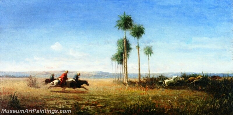 Three Riders and Horses Galloping on a Plain Painting