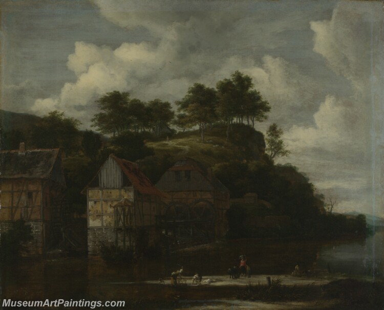 Three Watermills with Washerwomen Painting