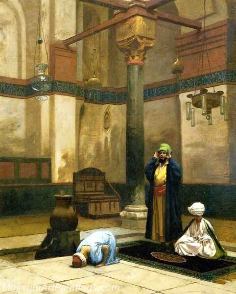 Three Worshippers Praying in a Corner of a Mosque Painting