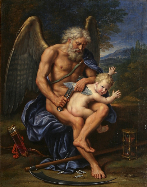 Time clipping Cupids wings by Pierre Mignard