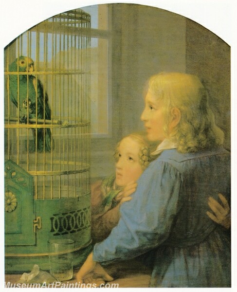 Two Children with Parrot Painting