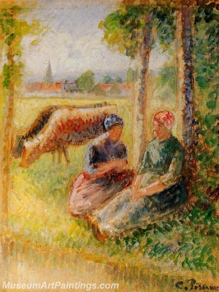 Two Cowherds by the River Painting