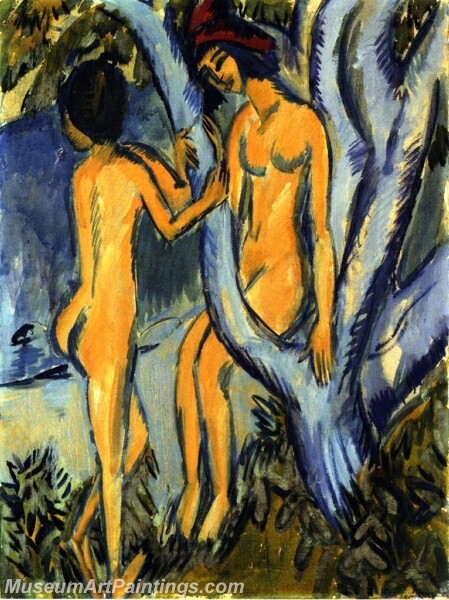 Two Nudes by a Tree Painting