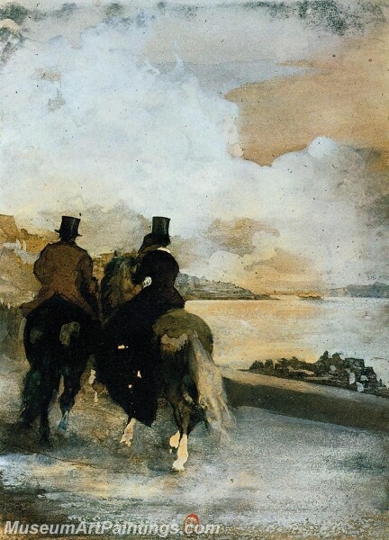 Two Riders by a Lake Painting