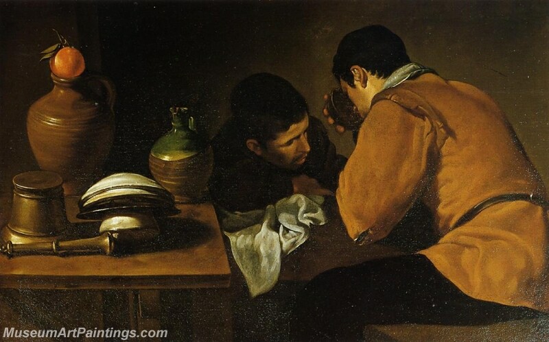 Two Young Men at a Table Painting