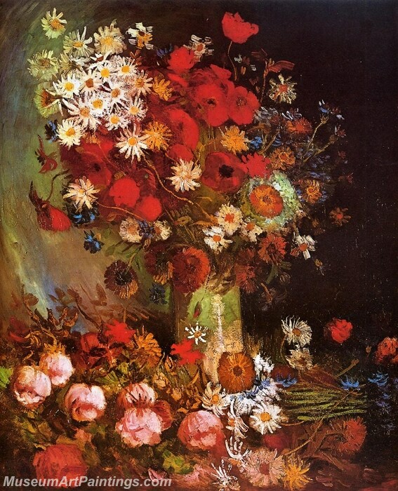 Vase with Poppies Cornflowers Peonies and Chrysanthemums Painting