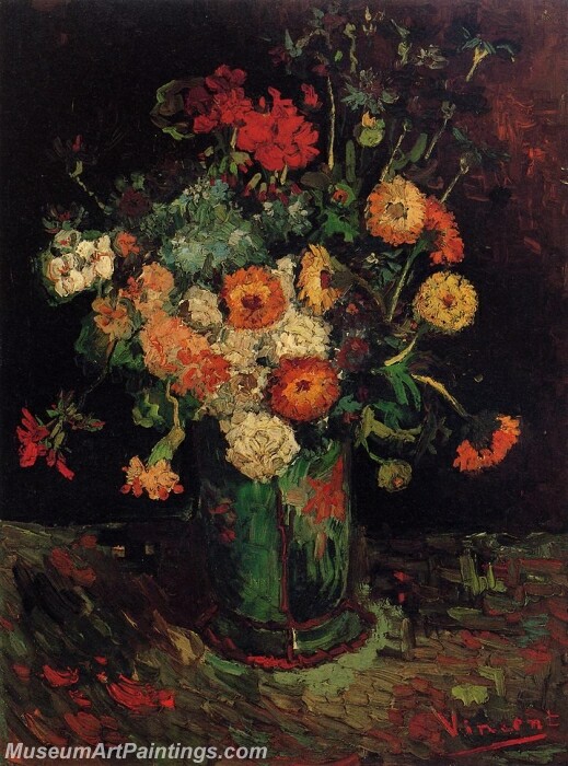 Vase with Zinnias and Geraniums Painting