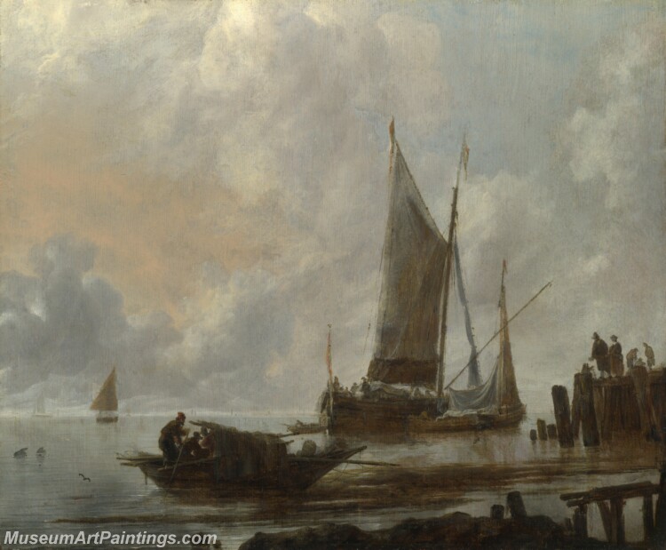 Vessels Moored off a Jetty Painting