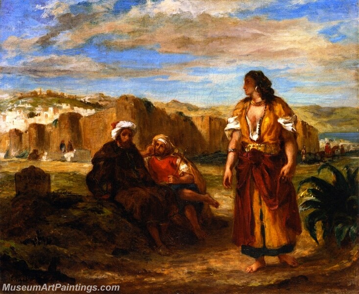 View of Tangier with Two Seated Arabs Painting