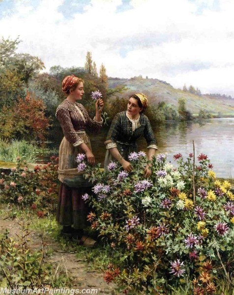 Village Paintings Peasant Girls in Flower Garden