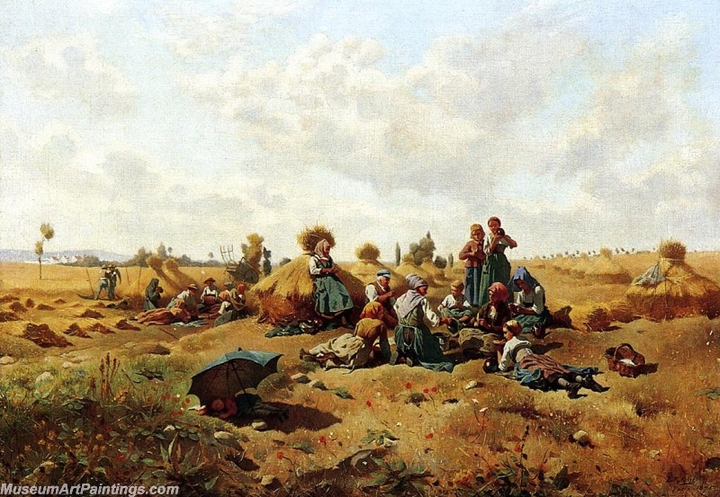 Village Paintings Resting Harvesters