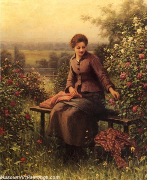 Village Paintings Seated Girl with Flowers