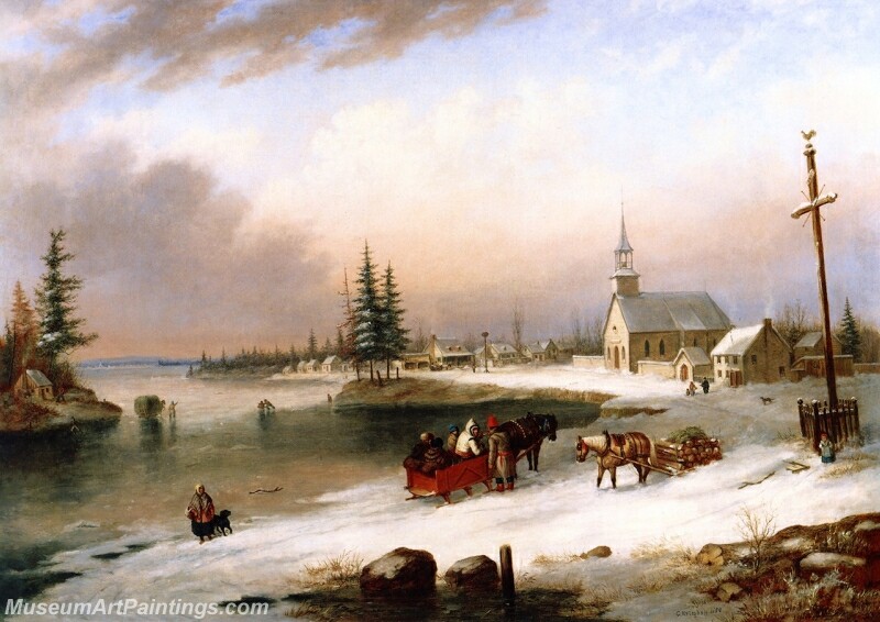 Village Scene in Winter Painting