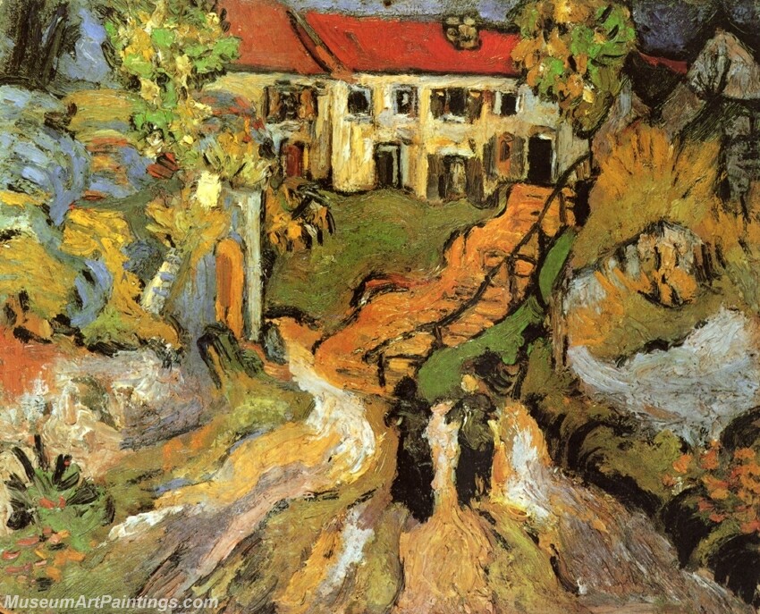 Village Street and Steps in Auvers with Two Figures Painting