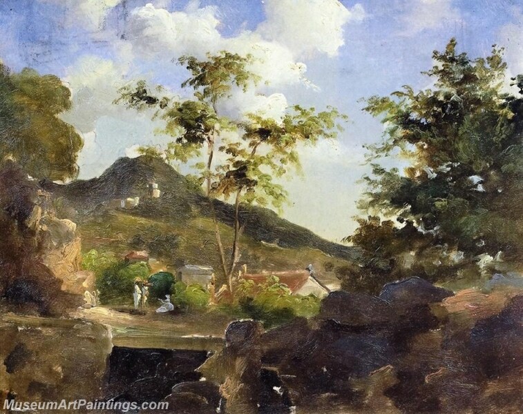 Village at the Foot of a Hill in Saint Thomas Antilles Painting