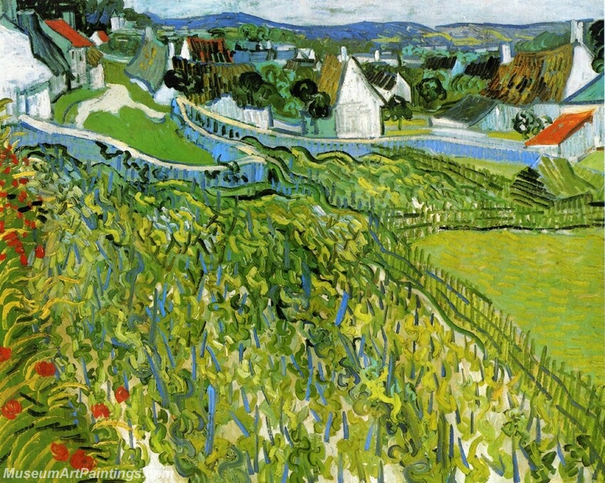 Vineyards with a View of Auvers Painting
