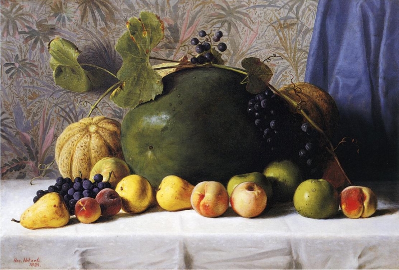 Watermelon Cantaloupes Grapes and Apples by George Hetzel