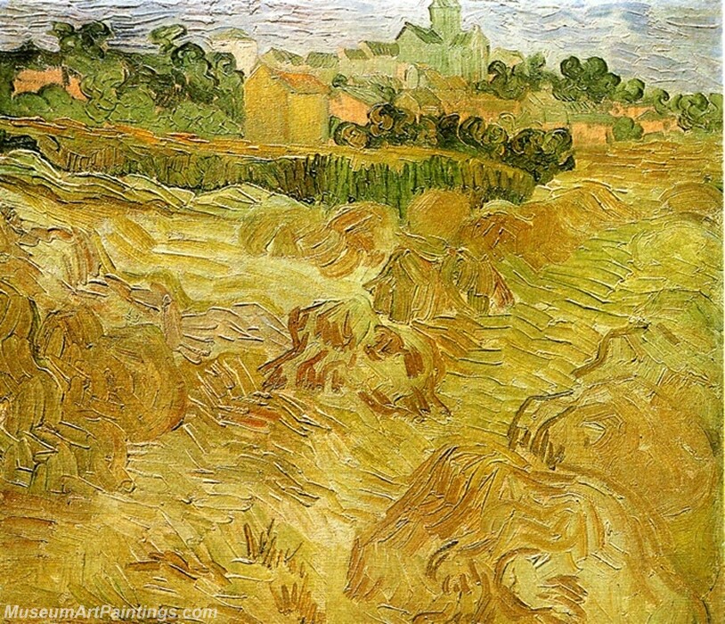 Wheat Fields with Auvers in the Background Painting