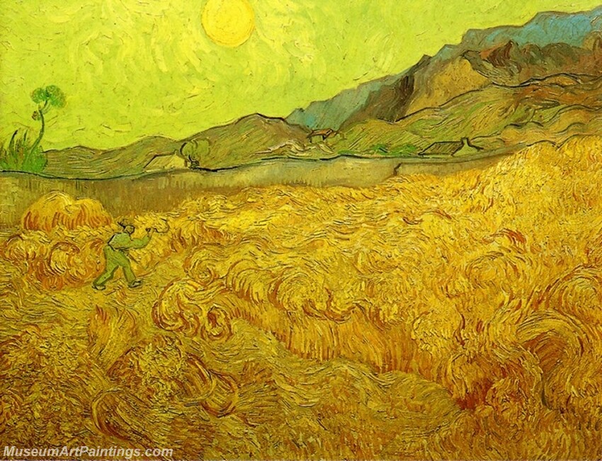 Wheat Fields with Reaper at Sunrise Painting