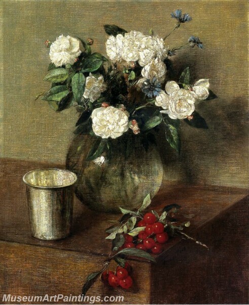 White Roses and Cherries Painting