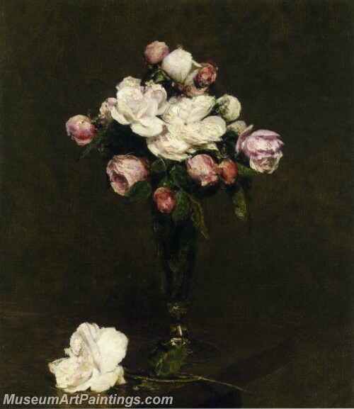 White Roses and Roses in a Footed Glass Painting