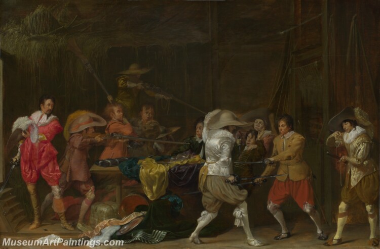 Willem Duyster Soldiers fighting over Booty in a Barn Painting