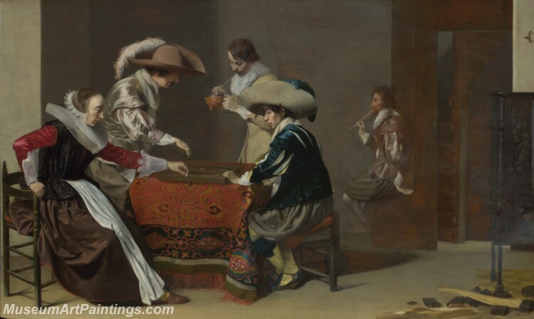 Willem Duyster Two Men playing Tric trac with a Woman scoring Painting