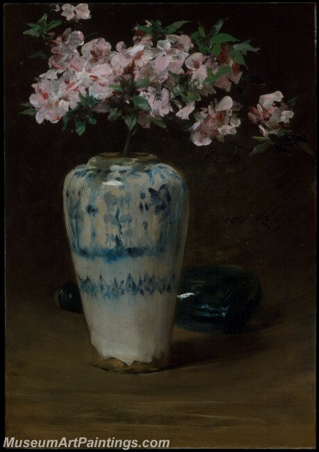 William Merritt Chase Pink Azalea Chinese Vase Painting