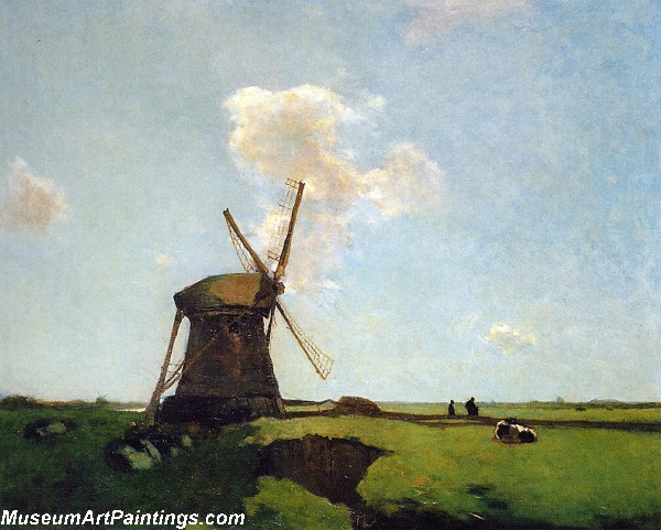 Windmill Landscape Painting Polder