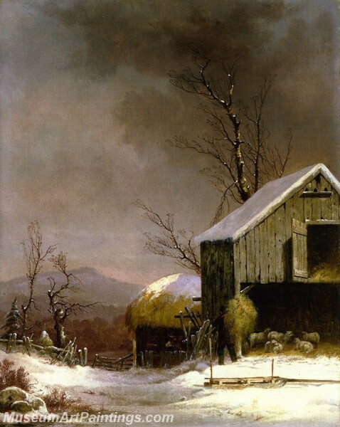 Winter Farm Scene Connecticut Painting