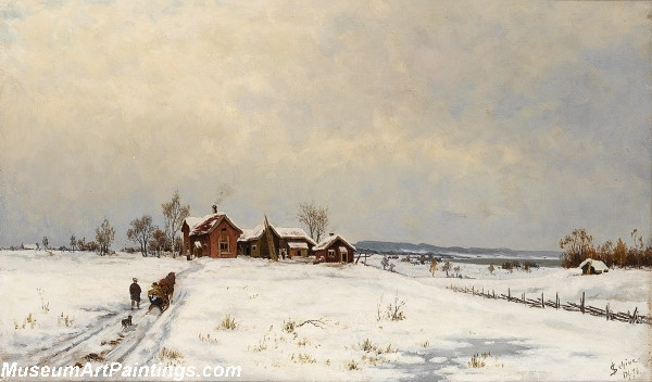 Winter Landscape with Farm Painting