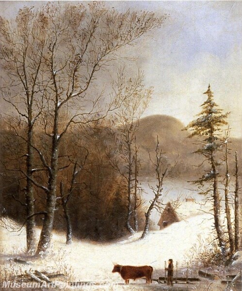 Winter Landscape with Log Cart Painting