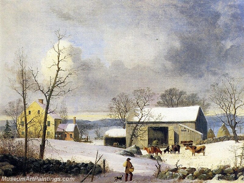 Winter in the Country Farmyard Painting