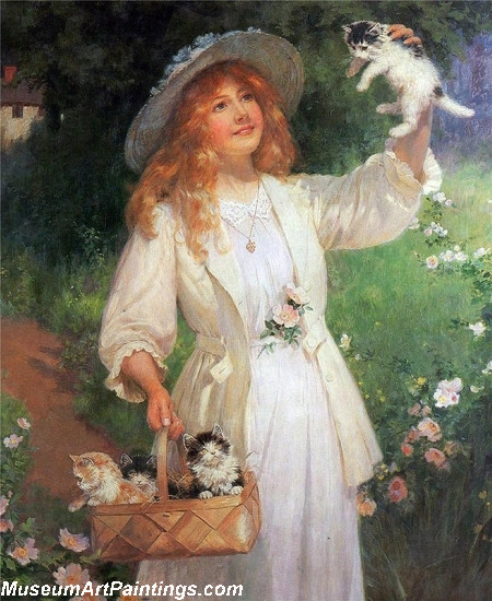 Woman with Kittens Painting